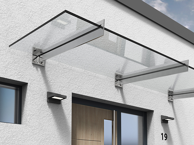 Glasvordach mit Edelstahlhalterung von Glasbau Brehm